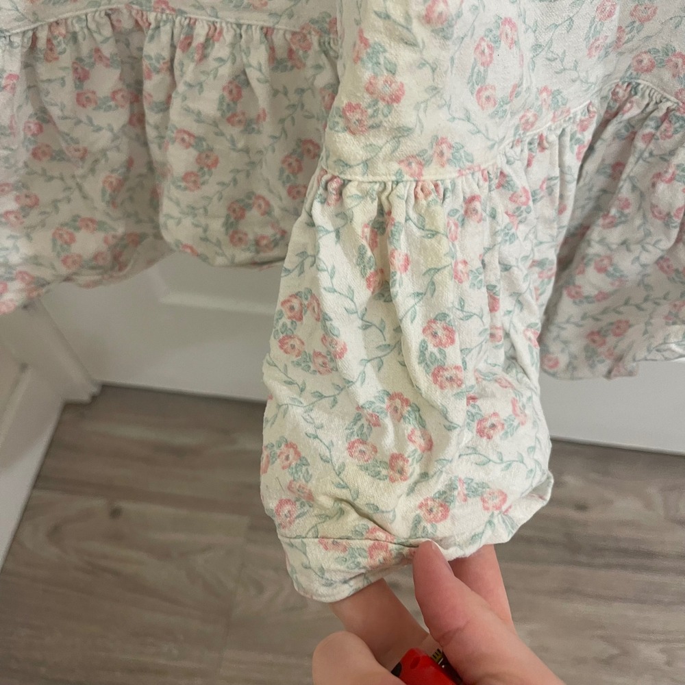 Vintage Eileen West Queen Anne's Lace Nightgown Wreath Print Quarter Sleeve - Picture 7 of 11